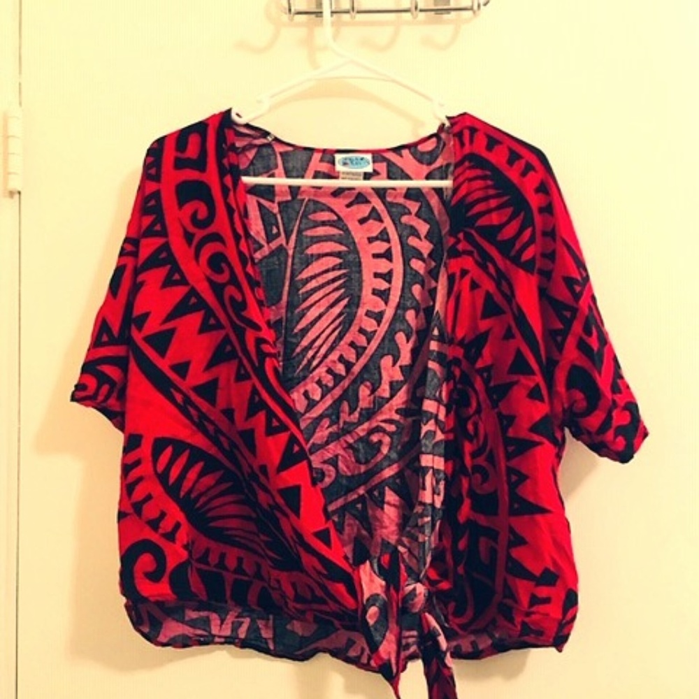 Hula Bay Red Hawaiian print coverup Size M